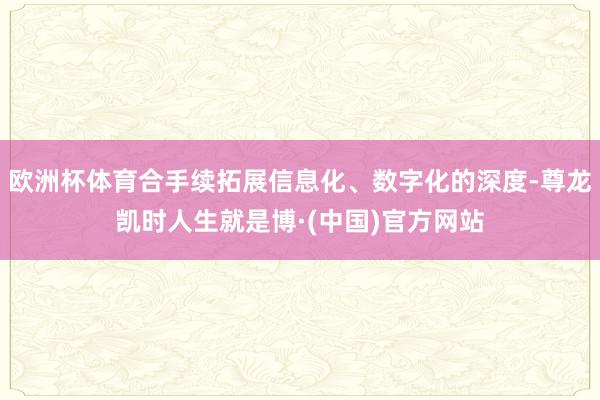 欧洲杯体育合手续拓展信息化、数字化的深度-尊龙凯时人生就是博·(中国)官方网站