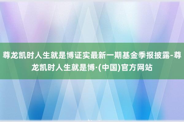 尊龙凯时人生就是博证实最新一期基金季报披露-尊龙凯时人生就是博·(中国)官方网站